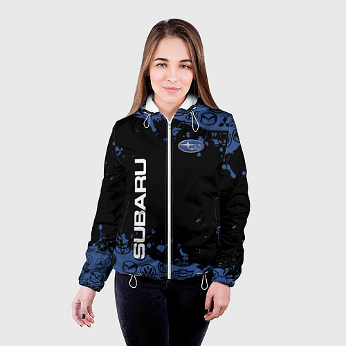 Женская куртка Subaru - Авто спорт лого / 3D-Белый – фото 4