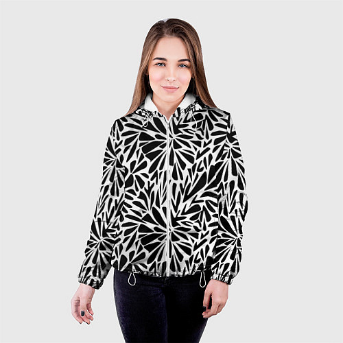 Женская куртка Черно белый абстрактный узор / 3D-Белый – фото 4