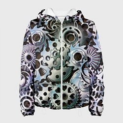 Куртка с капюшоном женская Стимпанк шестеренки Steampunk, цвет: 3D-белый
