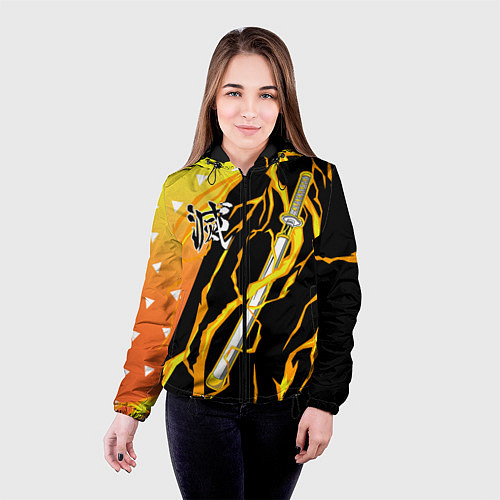 Женская куртка Kisatsutai - Zenitsu Agatsuma / 3D-Черный – фото 4