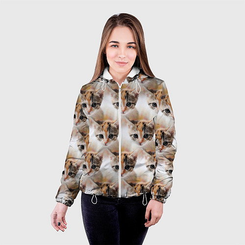 Женская куртка Маленький котенок паттерн / 3D-Белый – фото 4