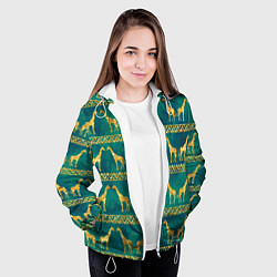 Куртка с капюшоном женская Золотые жирафы паттерн, цвет: 3D-белый — фото 2