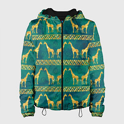 Куртка с капюшоном женская Золотые жирафы паттерн, цвет: 3D-черный