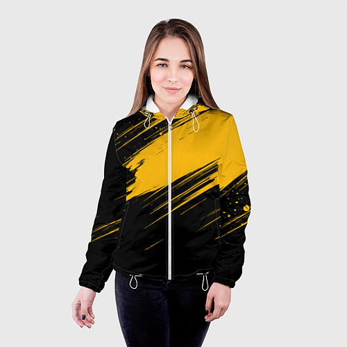 Женская куртка Black and yellow grunge / 3D-Белый – фото 4