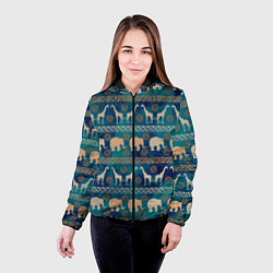 Куртка с капюшоном женская Жирафы и слоны, цвет: 3D-черный — фото 2