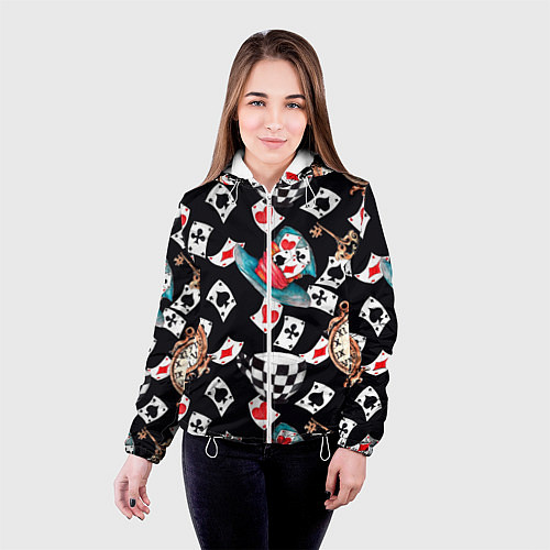 Женская куртка Алиса в стране чудес - карты / 3D-Белый – фото 4