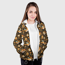 Куртка с капюшоном женская Подсолнухи и птицы, цвет: 3D-белый — фото 2