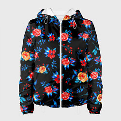 Женская куртка Яркие розы на черном фоне