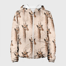 Куртка с капюшоном женская Голова жирафа паттерн, цвет: 3D-белый