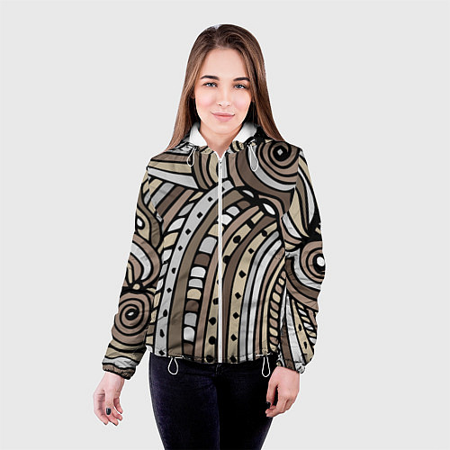 Женская куртка Абстрактный геометрический рисунок от руки Волны, / 3D-Белый – фото 4