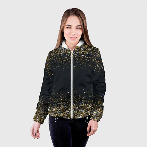 Женская куртка Золотые блестки на темном фоне Сияющий глиттер, бл / 3D-Белый – фото 4