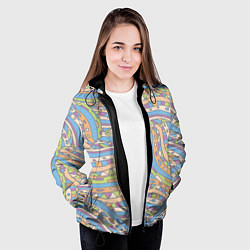 Куртка с капюшоном женская Разноцветный геометрический узор в стиле дудл, цвет: 3D-черный — фото 2
