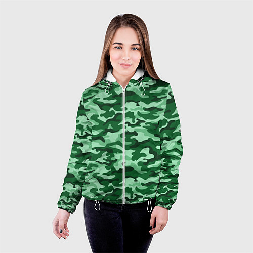 Женская куртка Зеленый монохромный камуфляж / 3D-Белый – фото 4