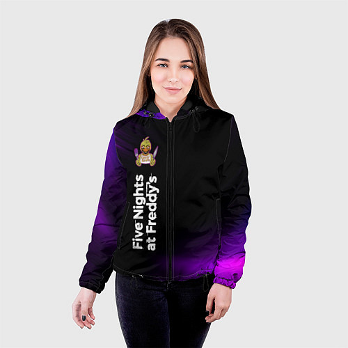 Женская куртка ФНАФ - ЧИКА Космос Вертикально / 3D-Черный – фото 4