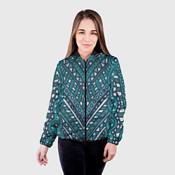 Куртка с капюшоном женская Абстракция Зеленый, белый и синий цвета Волны, лин, цвет: 3D-черный — фото 2