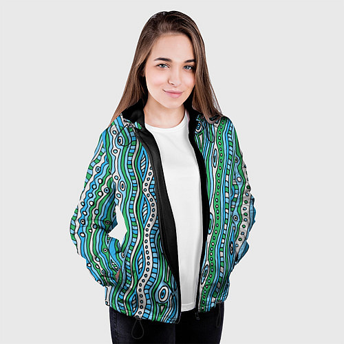 Женская куртка Разноцветная абстракция в стиле дудл Волны, линии, / 3D-Черный – фото 3