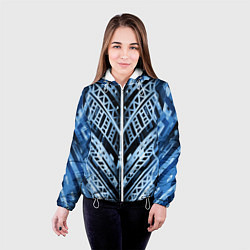 Куртка с капюшоном женская Неоновый узор Абстракция Голубой и синий цвет на ч, цвет: 3D-белый — фото 2