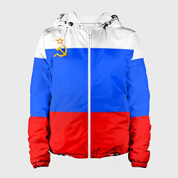 Куртка с капюшоном женская Флаг России с серпом и молотом, цвет: 3D-белый