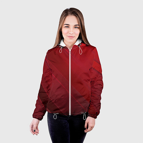 Женская куртка Полосы На красном Фоне / 3D-Белый – фото 4