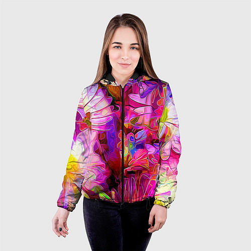 Женская куртка Красочный цветочный паттерн Floral pattern / 3D-Черный – фото 4