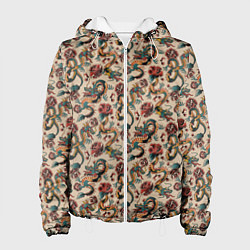 Куртка с капюшоном женская ДРАКОН И РОЗА, цвет: 3D-белый