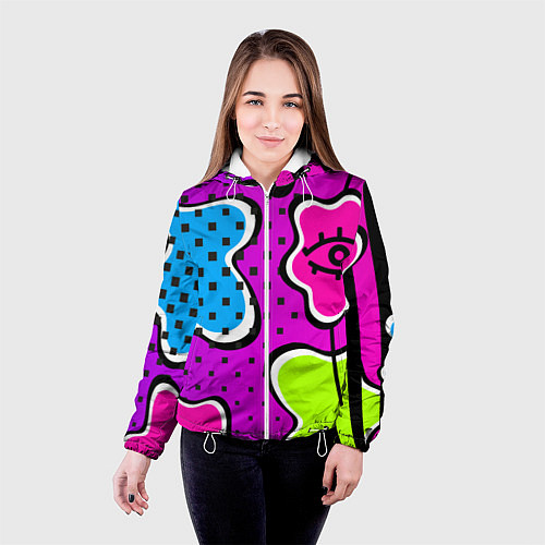 Женская куртка Яркий абстрактный узор в стиле 90х, неоновые цвета / 3D-Белый – фото 4