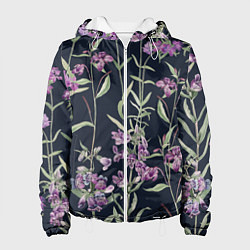 Куртка с капюшоном женская Цветы Фиолетовые, цвет: 3D-белый