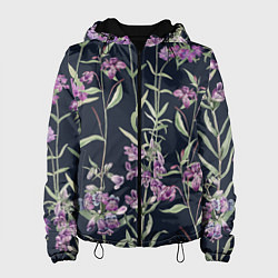 Куртка с капюшоном женская Цветы Фиолетовые, цвет: 3D-черный