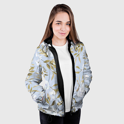 Женская куртка Цветы Золотые Листья / 3D-Черный – фото 3