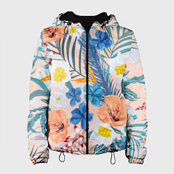 Куртка с капюшоном женская Цветы Яркие Тропические, цвет: 3D-черный