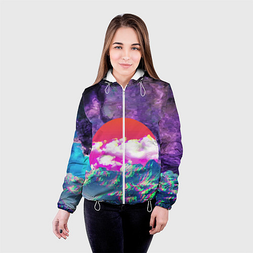 Женская куртка Закат красного солнца Импрессионизм Горы Neon / 3D-Белый – фото 4