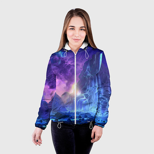 Женская куртка Фантастический пейзаж Водопад Неон / 3D-Белый – фото 4