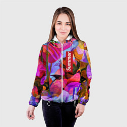 Куртка с капюшоном женская Красочный летний цветочный паттерн Summer color pa, цвет: 3D-белый — фото 2