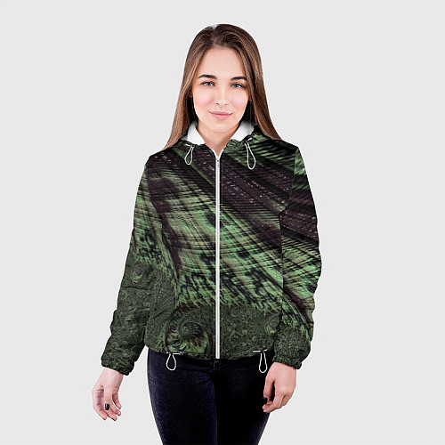 Женская куртка Камуфляжный змеиный фрактал / 3D-Белый – фото 4