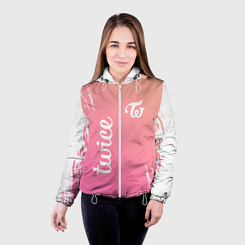 Женская куртка Twice - название и лого группы под Градиент / 3D-Белый – фото 4
