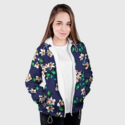 Куртка с капюшоном женская Цветы Узор Дицы, цвет: 3D-белый — фото 2