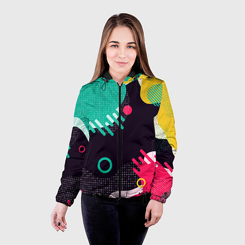 Женская куртка АБСТРАКТНАЯ ЦВЕТНАЯ ЗАЛИВКА / 3D-Черный – фото 4