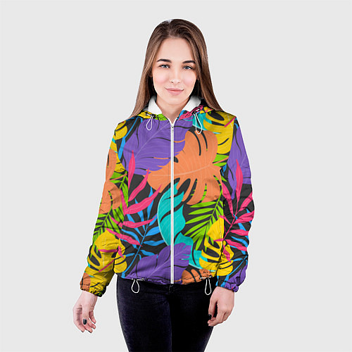 Женская куртка Тропические экзотические листья / 3D-Белый – фото 4