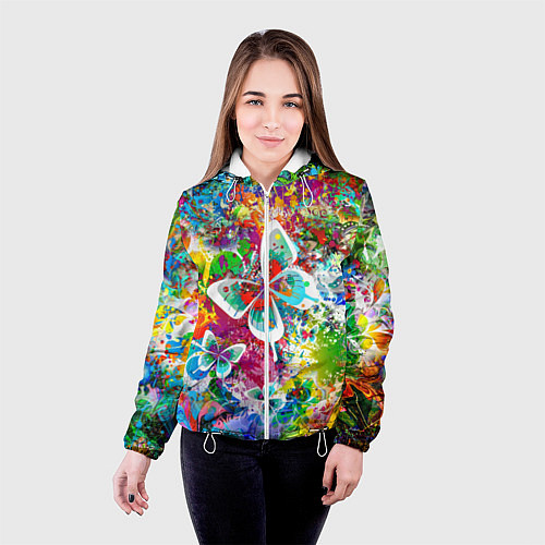 Женская куртка Яркое безумие Бабочки, кляксы, граффити / 3D-Белый – фото 4