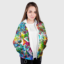 Куртка с капюшоном женская Яркое безумие Бабочки, кляксы, граффити, цвет: 3D-белый — фото 2