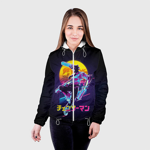 Женская куртка CHAINSAW MAN on the background of the moon / 3D-Белый – фото 4