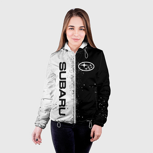 Женская куртка СУБАРУ - SUBARU ЧЕРНО БЕЛЫЕ БРЫЗГИ КРАСКА / 3D-Белый – фото 4