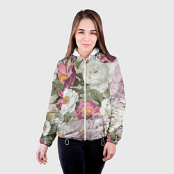Куртка с капюшоном женская Цветы Розовый Сад Пион и Роз, цвет: 3D-белый — фото 2