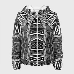 Куртка с капюшоном женская Черно-белый этнический орнамент, цвет: 3D-белый