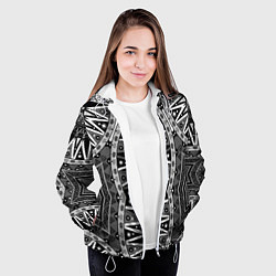 Куртка с капюшоном женская Черно-белый этнический орнамент, цвет: 3D-белый — фото 2