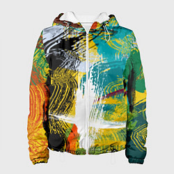 Куртка с капюшоном женская Абстрактные мазки цветной краской strokes of paint, цвет: 3D-белый