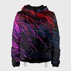 Куртка с капюшоном женская Цветные неоновые линии на чёрном фоне Colored neon, цвет: 3D-черный