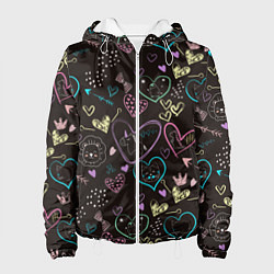 Женская куртка Паттерн милые животные и сердечки