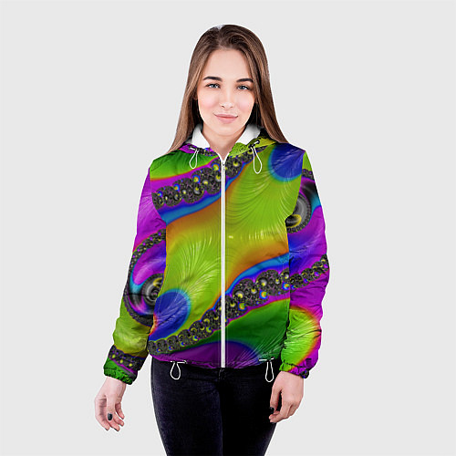 Женская куртка Кислотный фрактал Абстракция / 3D-Белый – фото 4