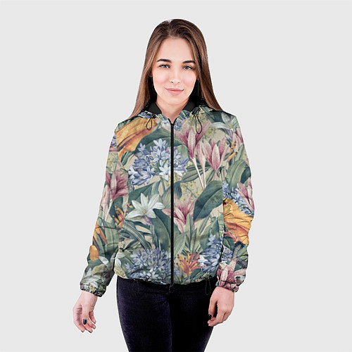 Женская куртка Цветы Лилии и Агапантус / 3D-Черный – фото 4